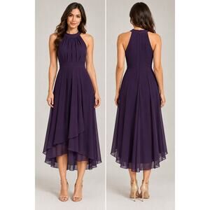 Ever-Pretty Purple Halter High Low Chiffon Dress Size 4 NWT